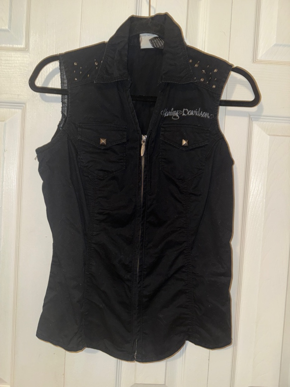 Harley-Davidson Black Studded Sleeveless Zip-Front Shirt